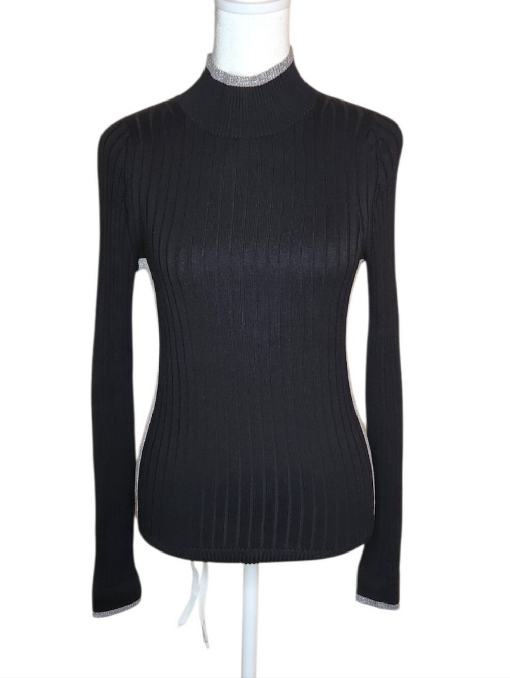 NEW Boden Black Ribbed Mock Neck Sweater with Silver Accents Size Small